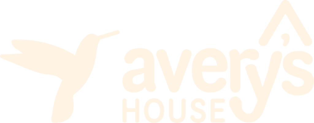 The Avery's House nonprofit organization branding features a hummingbird, birdhouse elements, and the words avery's house in a round font
