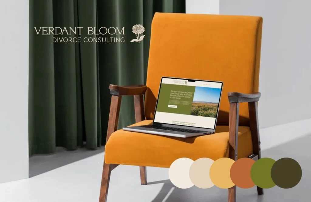 Orange chair showing website design and branding for a financial firm