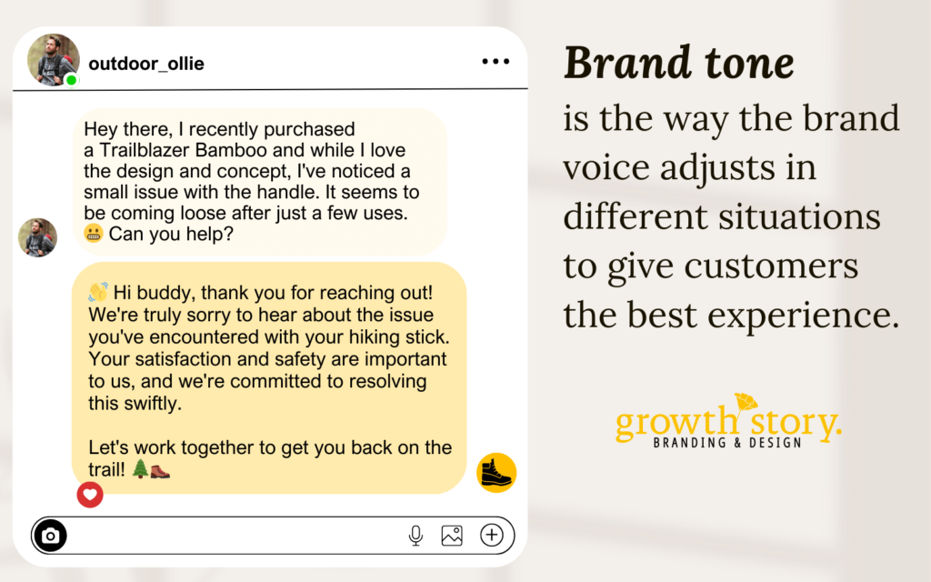 a screenshot from Instagram messages between a customer and the adventure brand