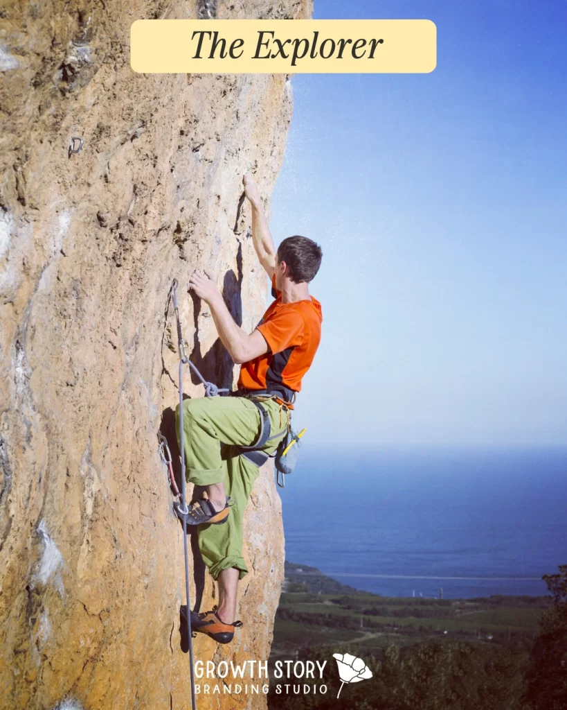 the explorer archetype depicted by a rock climber