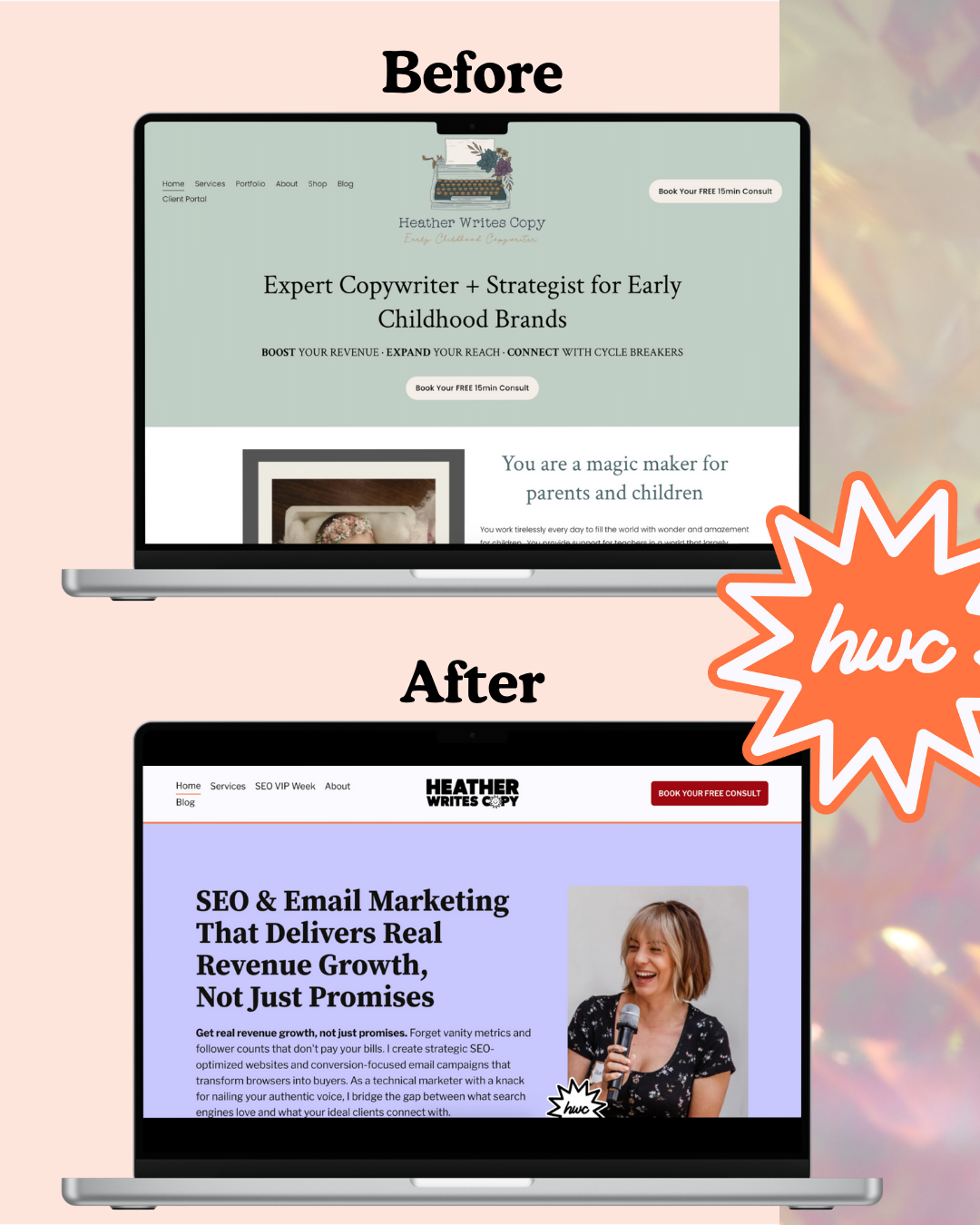 Heather Writes Copy logo variations by growth story copywriter website