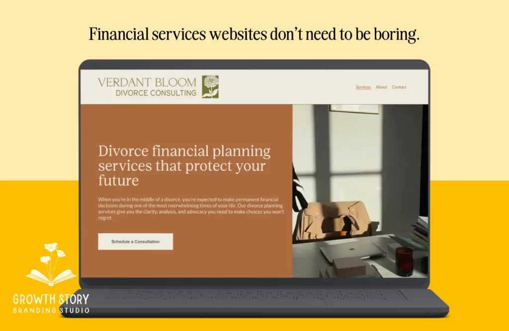 Screenshot of Verdant Bloom Divorce Financial Analyst website created by growth story