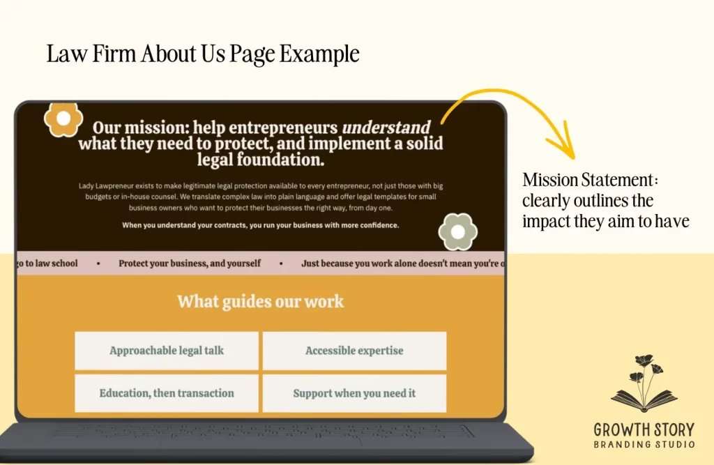 Law firm about us page example showing mission statement