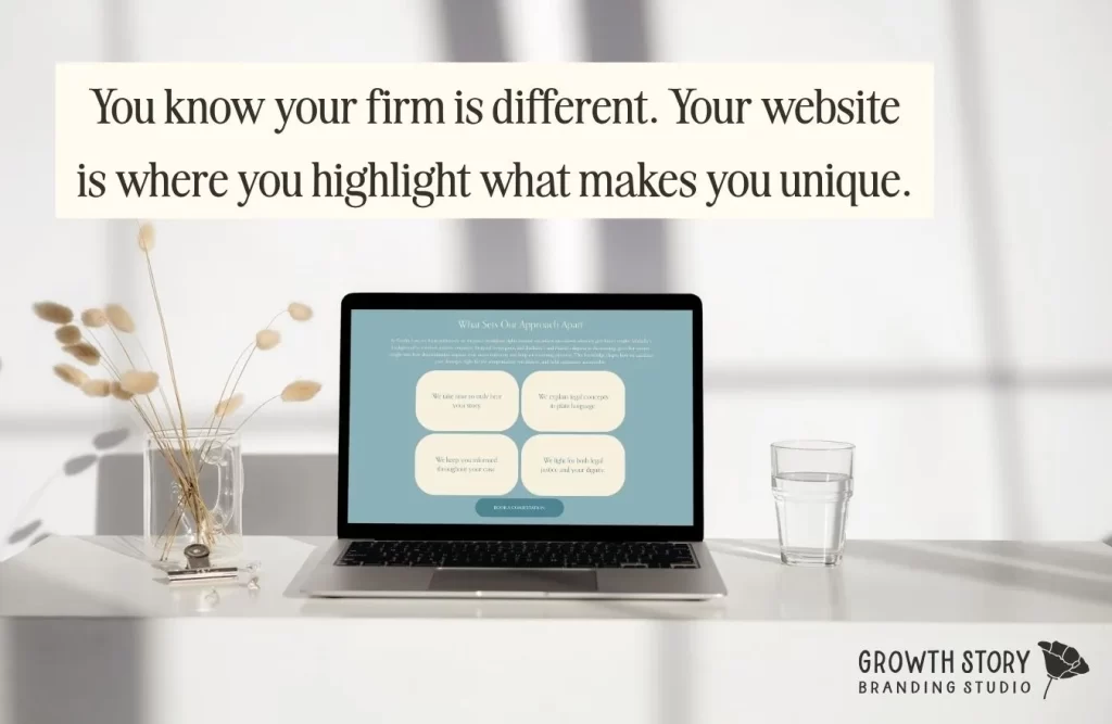 Growth Story website design for a law firm, highlighting what makes the firm unique