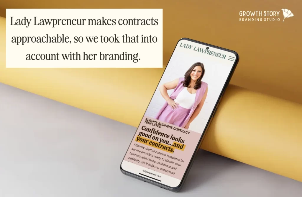 Screenshot of Lady Lawpreneur website done by Growth Story, showing her branding