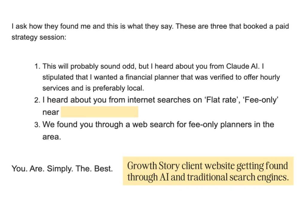Growth Story client website getting found on AI tools and search engines
