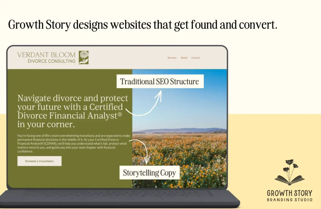 Growth Story client website example combining SEO with copywriting