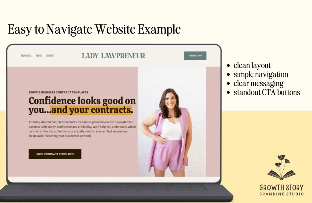 Screenshot of Lady Lawpreneur website showing the importance of easy navigation